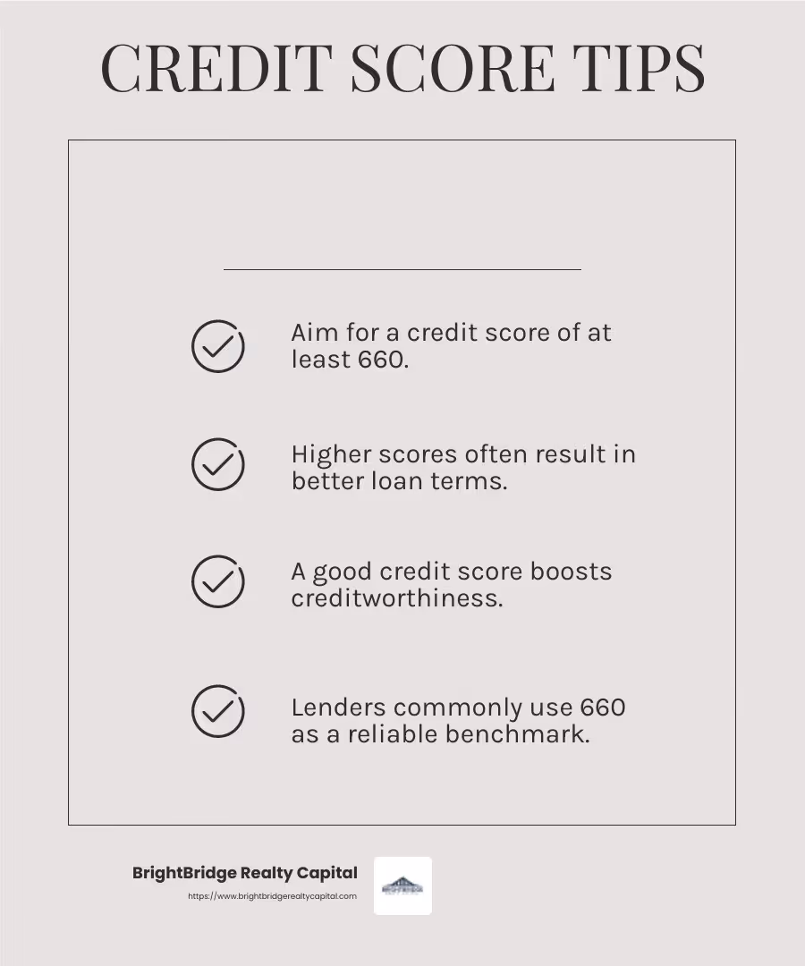 A credit score of at least 660 is often required for fast direct lending. - fast direct lending infographic checklist-light-beige
