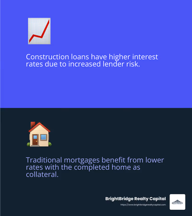 Higher interest rates on construction loans compared to traditional mortgages - construction loan vs mortgage infographic 2_facts_emoji_blue
