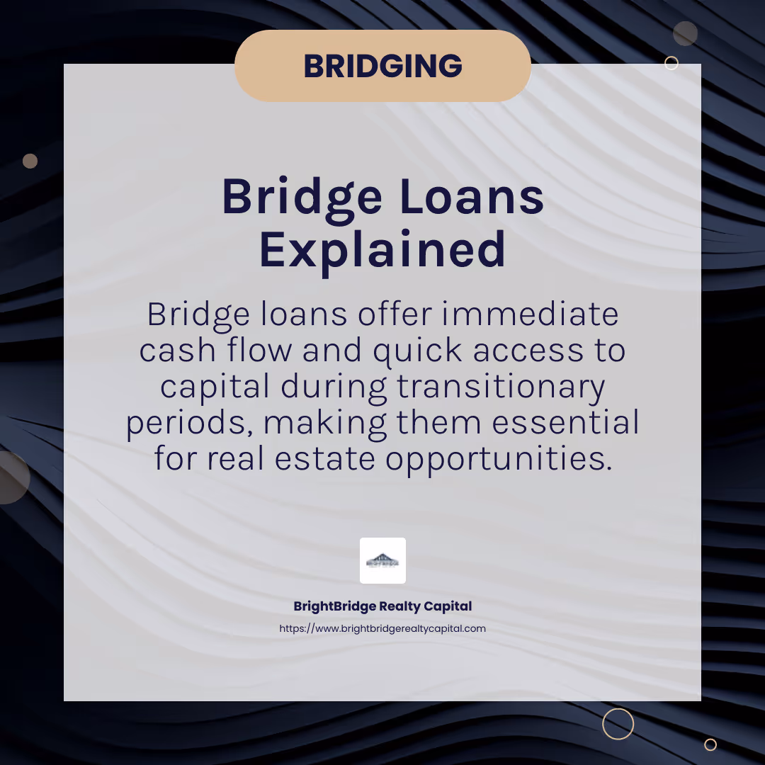 Bridge loans provide quick access to capital during transitionary periods. - Flexible bridge loan options infographic simple-info-card-dark