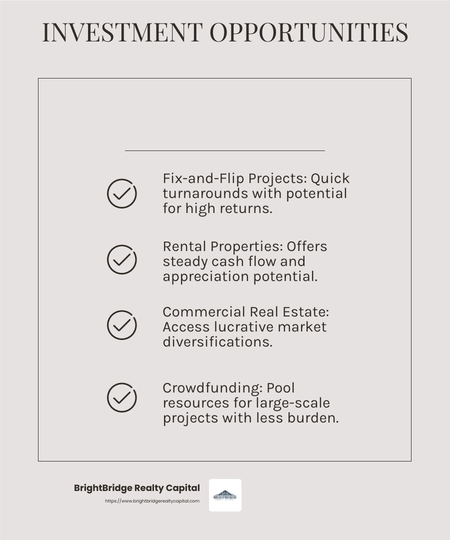 Innovative real estate funding solutions offer diverse opportunities for investors, from fix-and-flip projects to commercial real estate. - funding for real estate investors infographic checklist-light-beige