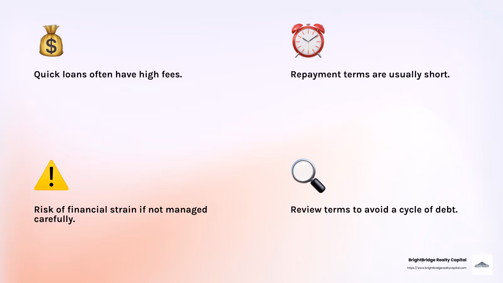 High fees and short terms can lead to financial challenges. - Quick loan approval process infographic 4_facts_emoji_light-gradient