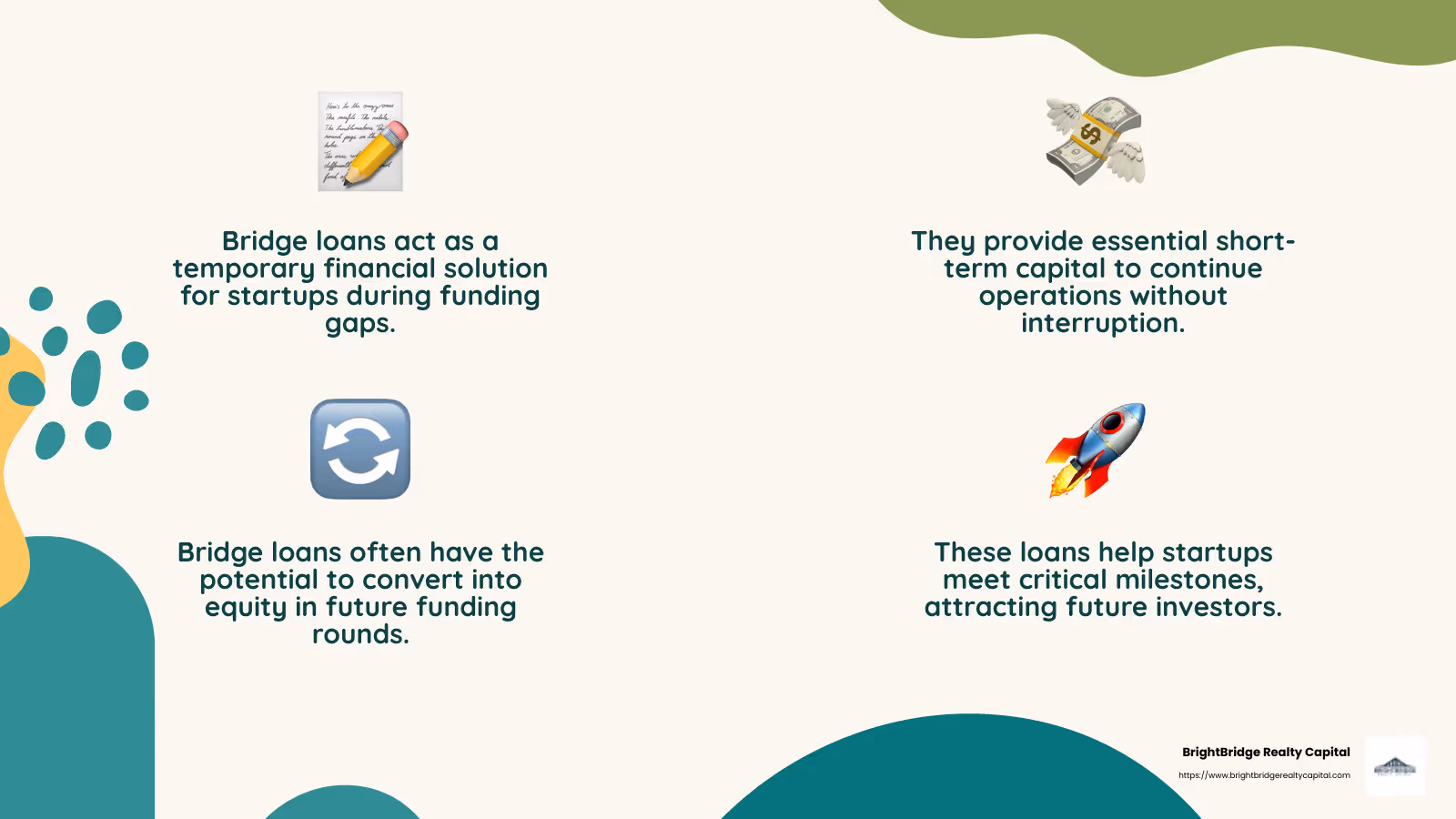 Bridge loans are a strategic tool for venture capitalists, providing temporary funding to support startups during critical phases. - bridge loan venture capital infographic 4_facts_emoji_nature