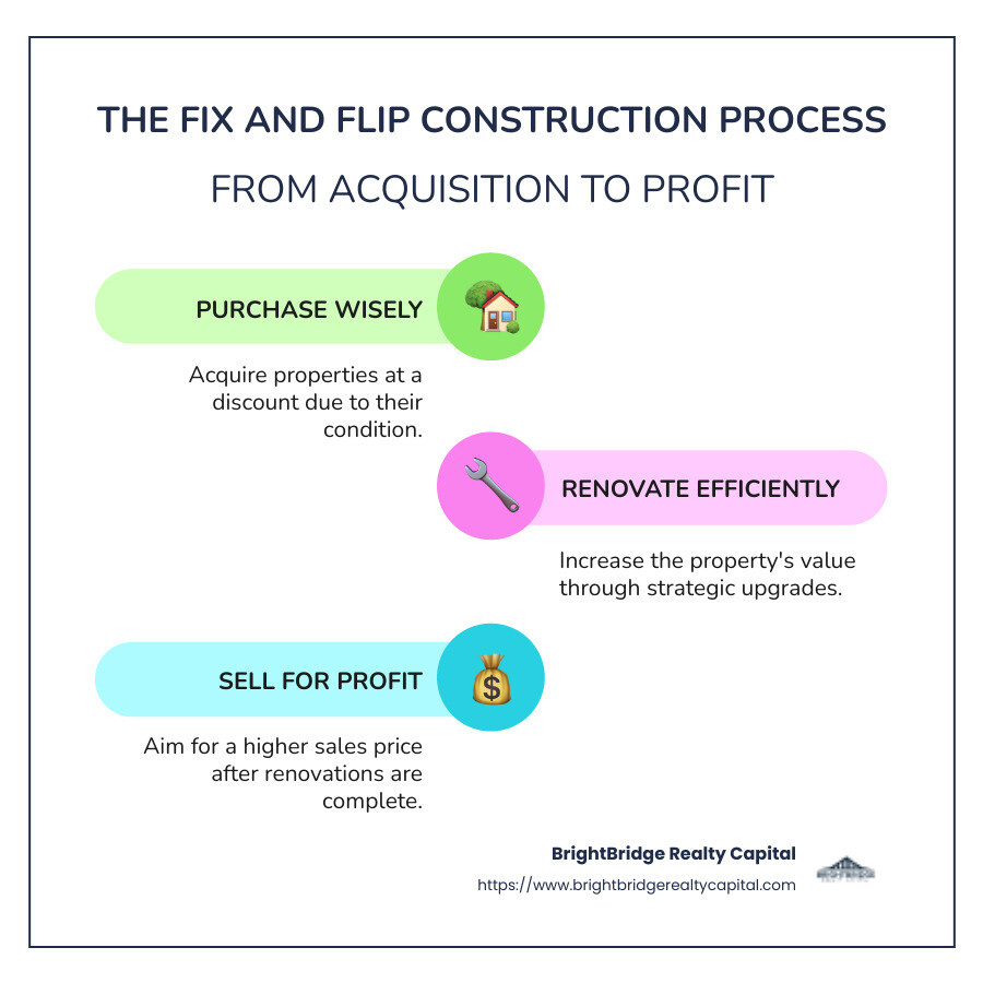 Overview of Fix and Flip Construction Process from Purchase to Profit with Elements like Cost Considerations, Renovation Steps, and Selling Strategies - fix and flip construction infographic infographic-line-3-steps-colors Overview of Fix and Flip Construction Process from Purchase to Profit with Elements like Cost Considerations, Renovation Steps, and Selling Strategies - fix and flip construction infographic infographic-line-3-steps-colors