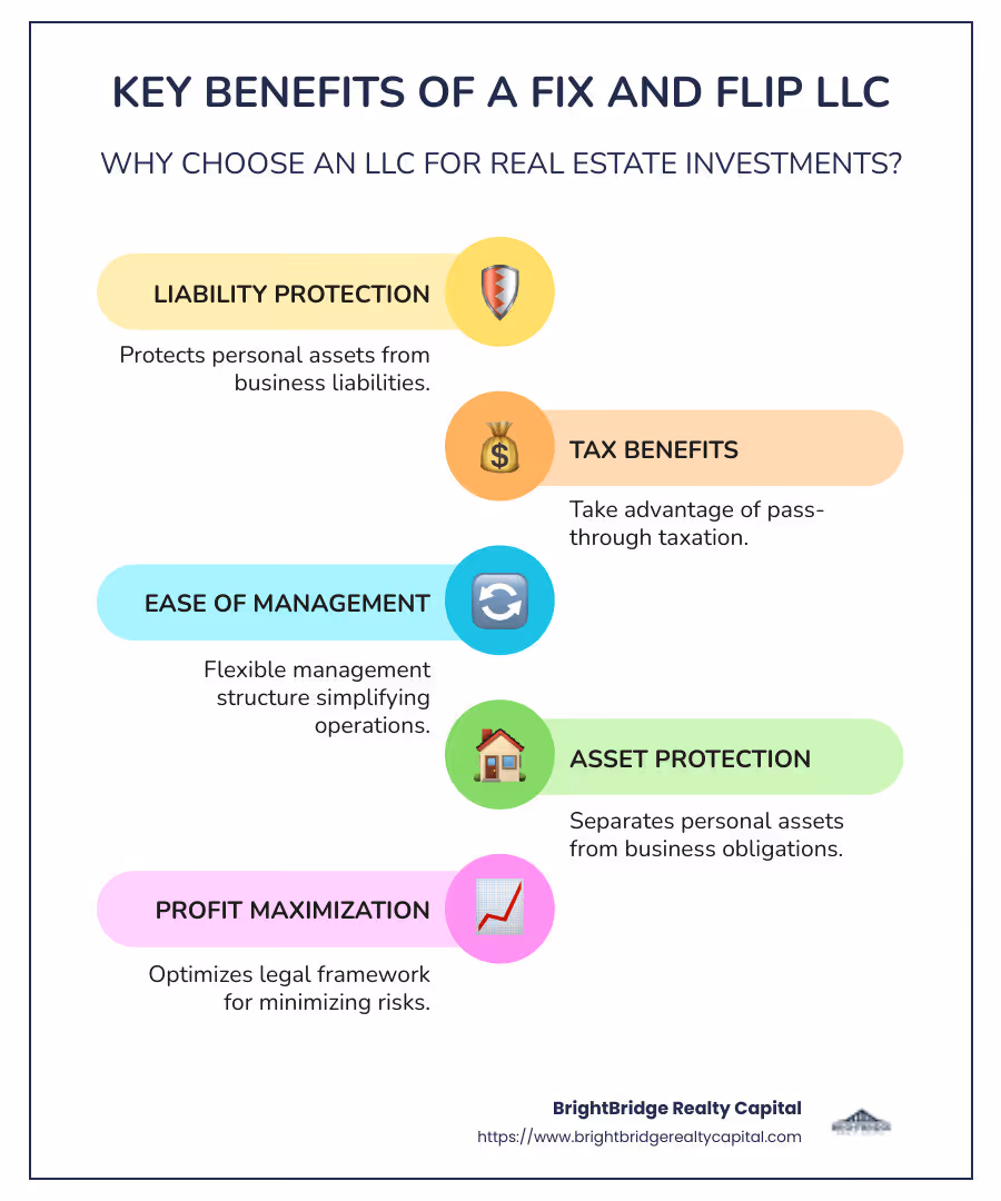 Infographic overview of fix and flip LLC advantages - fix and flip llc infographic infographic-line-5-steps-colors