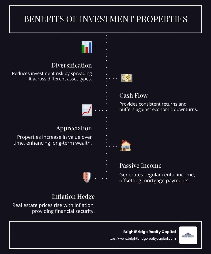 infographic on investment property benefits - mortgage loan for investment property infographic infographic-line-5-steps-dark
