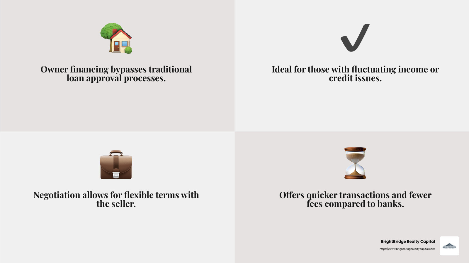 Owner financing can be a win-win for both parties, offering flexibility and quicker transactions. - ways to finance a rental property infographic 4_facts_emoji_grey