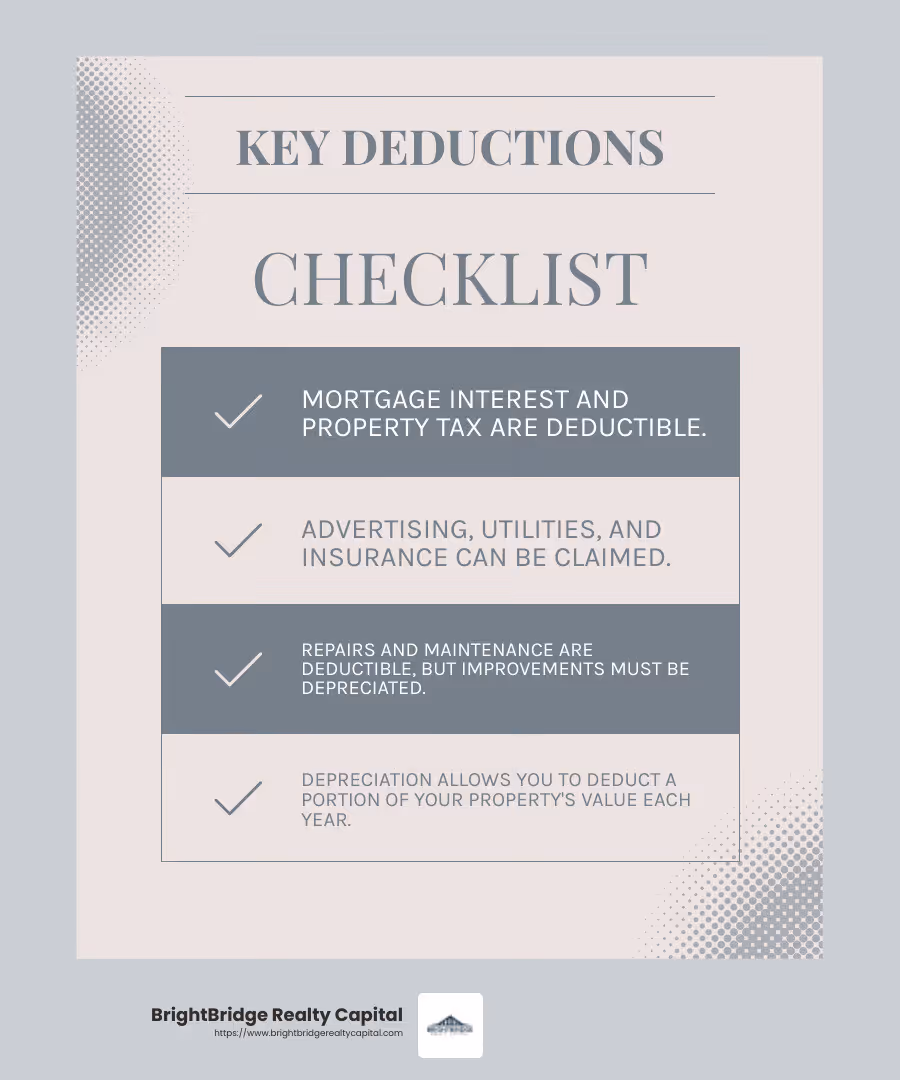 Common rental property deductions - how to manage rental property finances infographic checklist-light-blue-grey