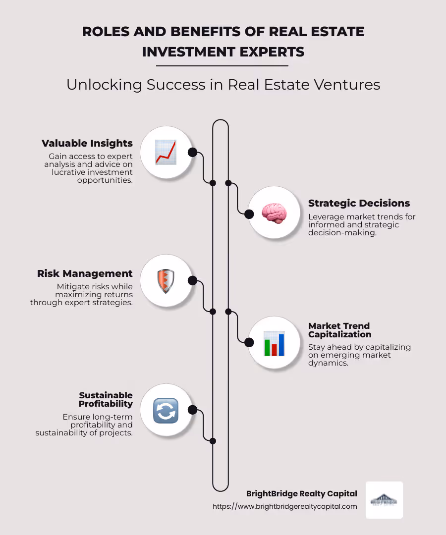 Infographic detailing the roles and benefits of real estate investment experts, including insights into market trends, strategic decision facilitation, and risk management - real estate investment experts infographic infographic-line-5-steps-neat_beige