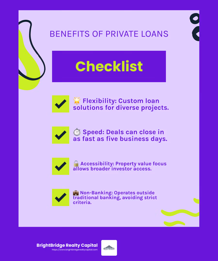 Private loans offer flexibility and speed, crucial for NYC's competitive market. - private mortgage lenders NY infographic checklist-fun-neon