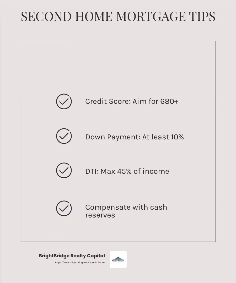 Credit Score Requirements for Second Home Mortgages - second home mortgage rental infographic checklist-light-beige