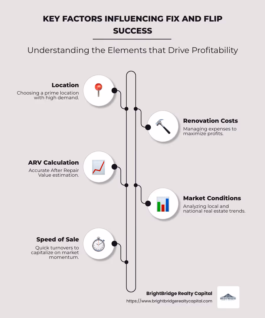 Detailed infographic about important factors and top markets in the fix and flip real estate investment, including market size, key locations, and profit potential, emphasizing popular cities and economic conditions driving growth - fix and flip market infographic infographic-line-5-steps-neat_beige