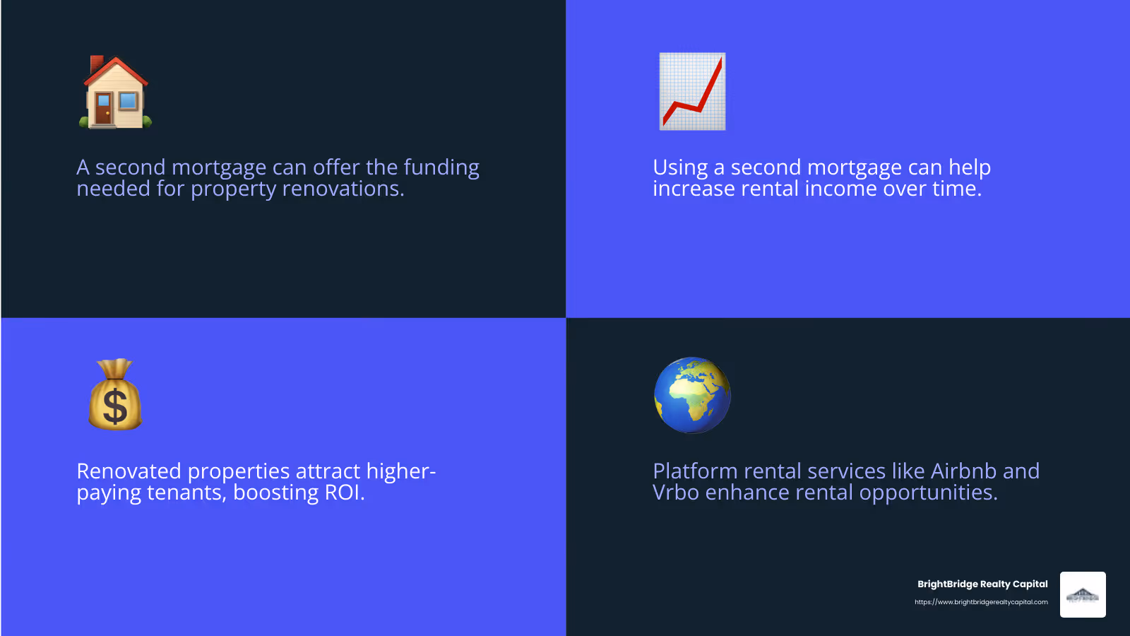Steady cash flow and passive income potential - second mortgage on investment property infographic 4_facts_emoji_blue