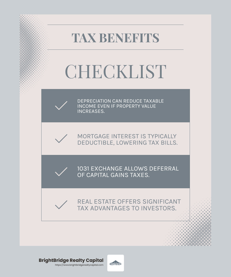 Real Estate Tax Benefits - real estate investment strategies infographic checklist-light-blue-grey
