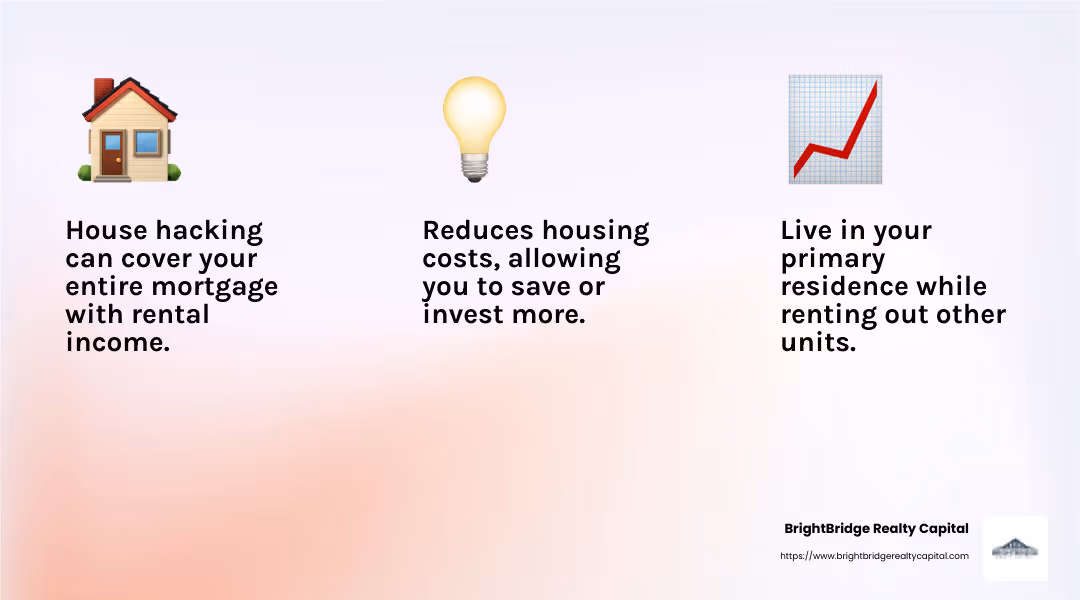 House hacking allows you to live for free or at a reduced cost by renting out part of your home. - investment property loan down payment infographic 3_facts_emoji_light-gradient