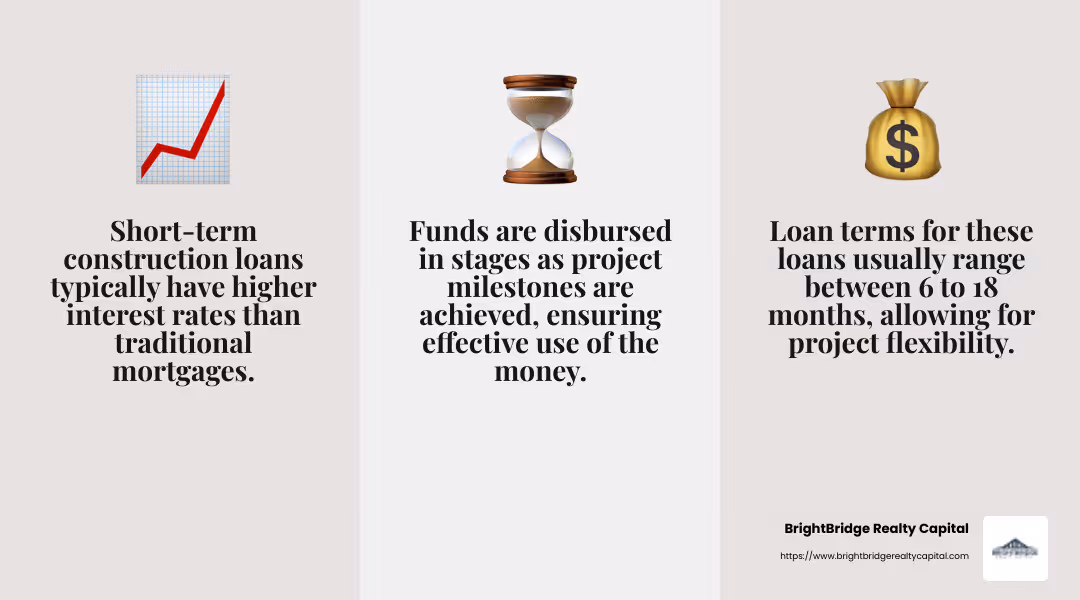 Funds are released in stages tied to project milestones - short-term construction loans infographic 3_facts_emoji_grey