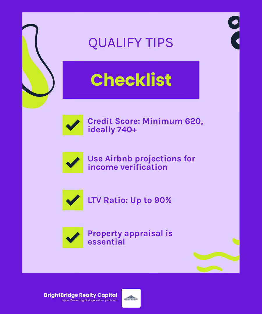 Credit Score and Income Verification - loan for short term rental property infographic checklist-fun-neon