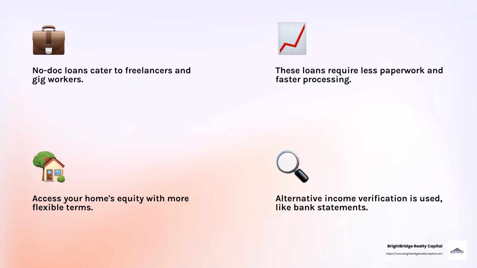No-doc loans offer flexibility and speed, ideal for non-traditional income earners. - no documentation home equity loan infographic 4_facts_emoji_light-gradient