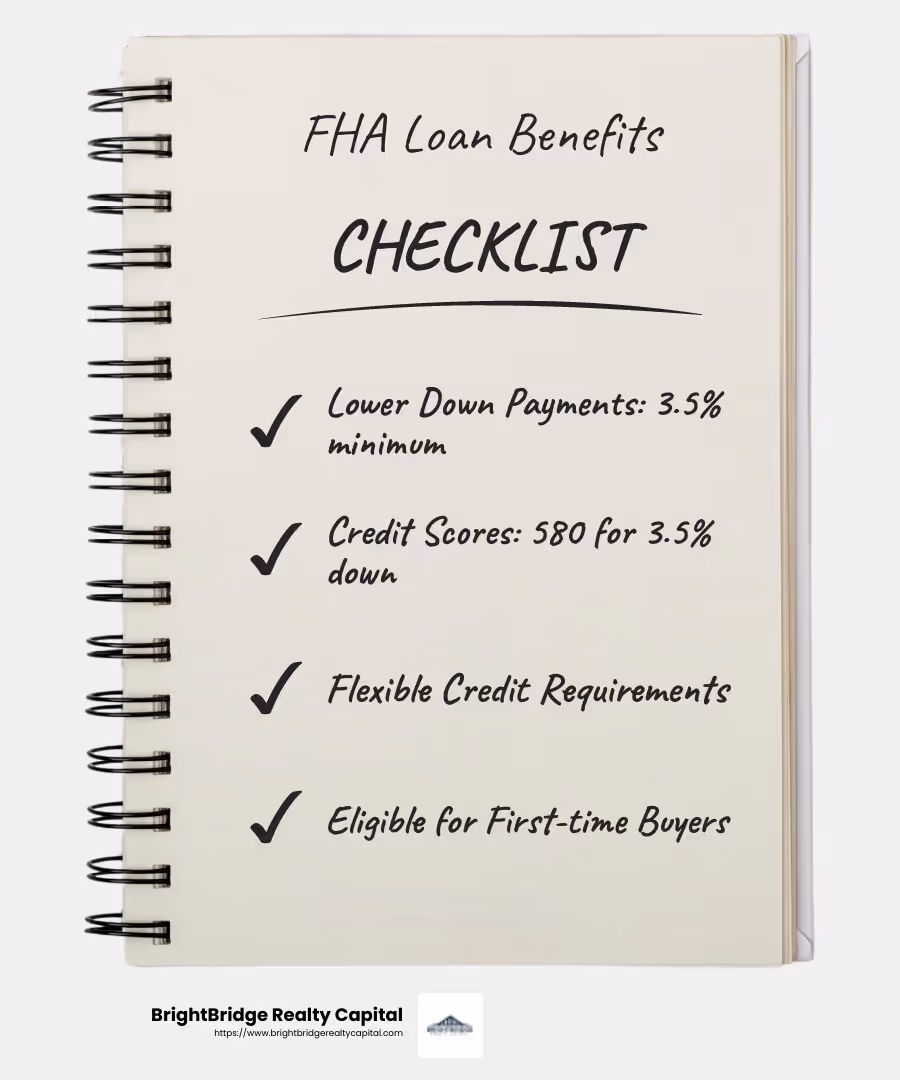 FHA loans help first-time homebuyers and those with lower credit scores secure financing. - low-interest real estate loans infographic checklist-notebook