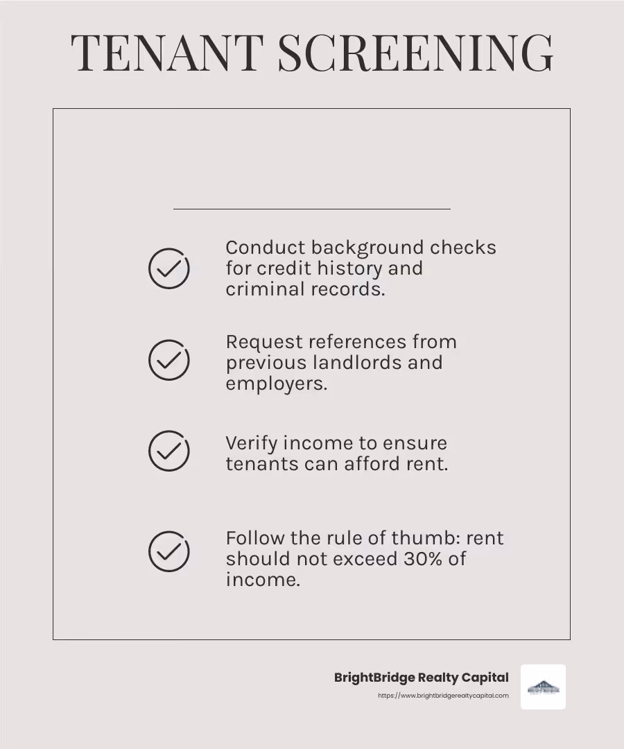 Tenant Screening Process - renting out a house with no mortgage infographic checklist-light-beige