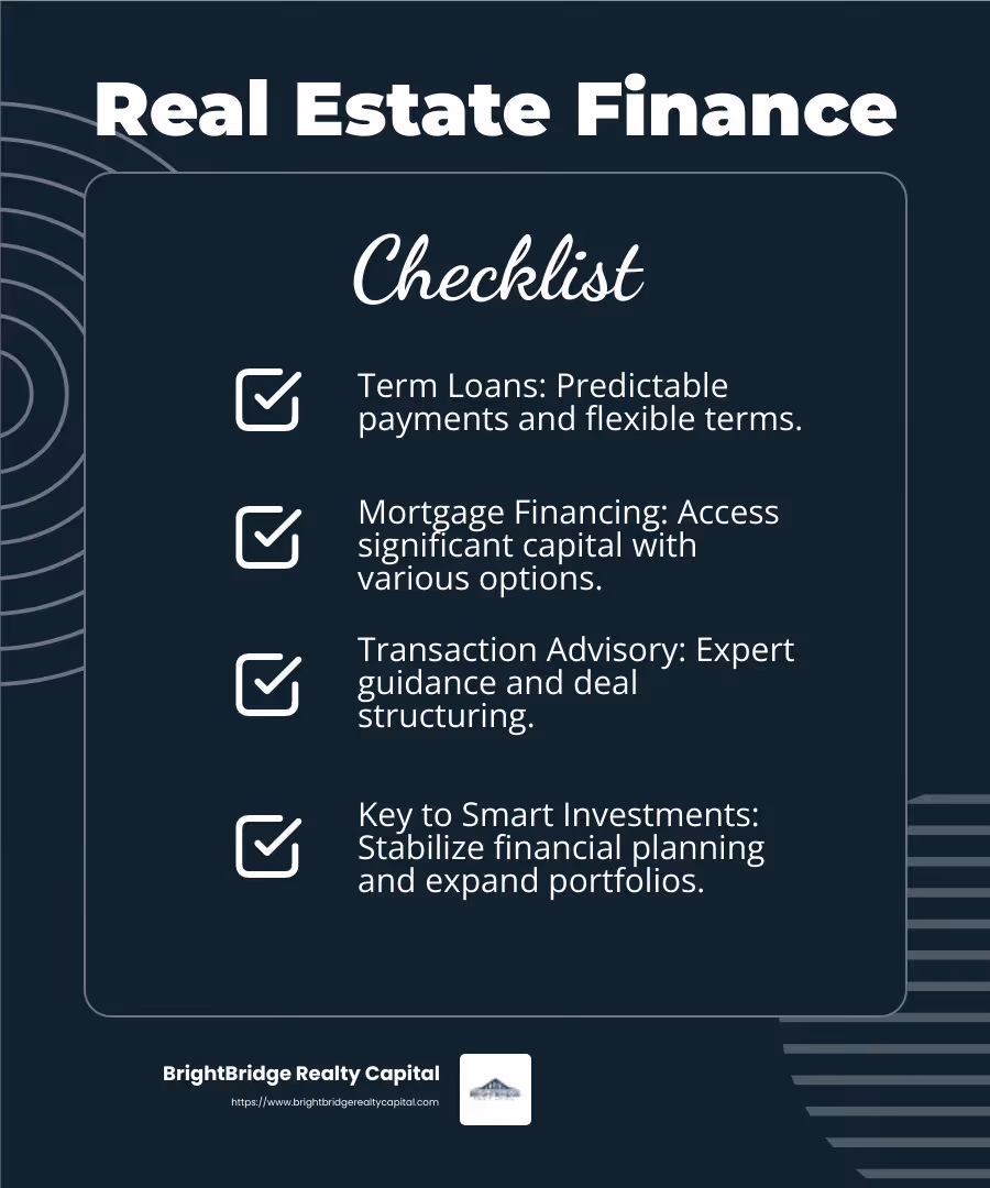 Expert advisory services are crucial for successful real estate transactions. - Real estate finance services infographic checklist-dark-blue