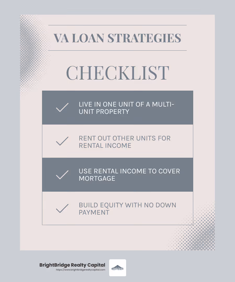House hacking is a savvy way to maximize your VA loan benefits and start your journey in real estate investment - using va loan for real estate investment infographic checklist-light-blue-grey