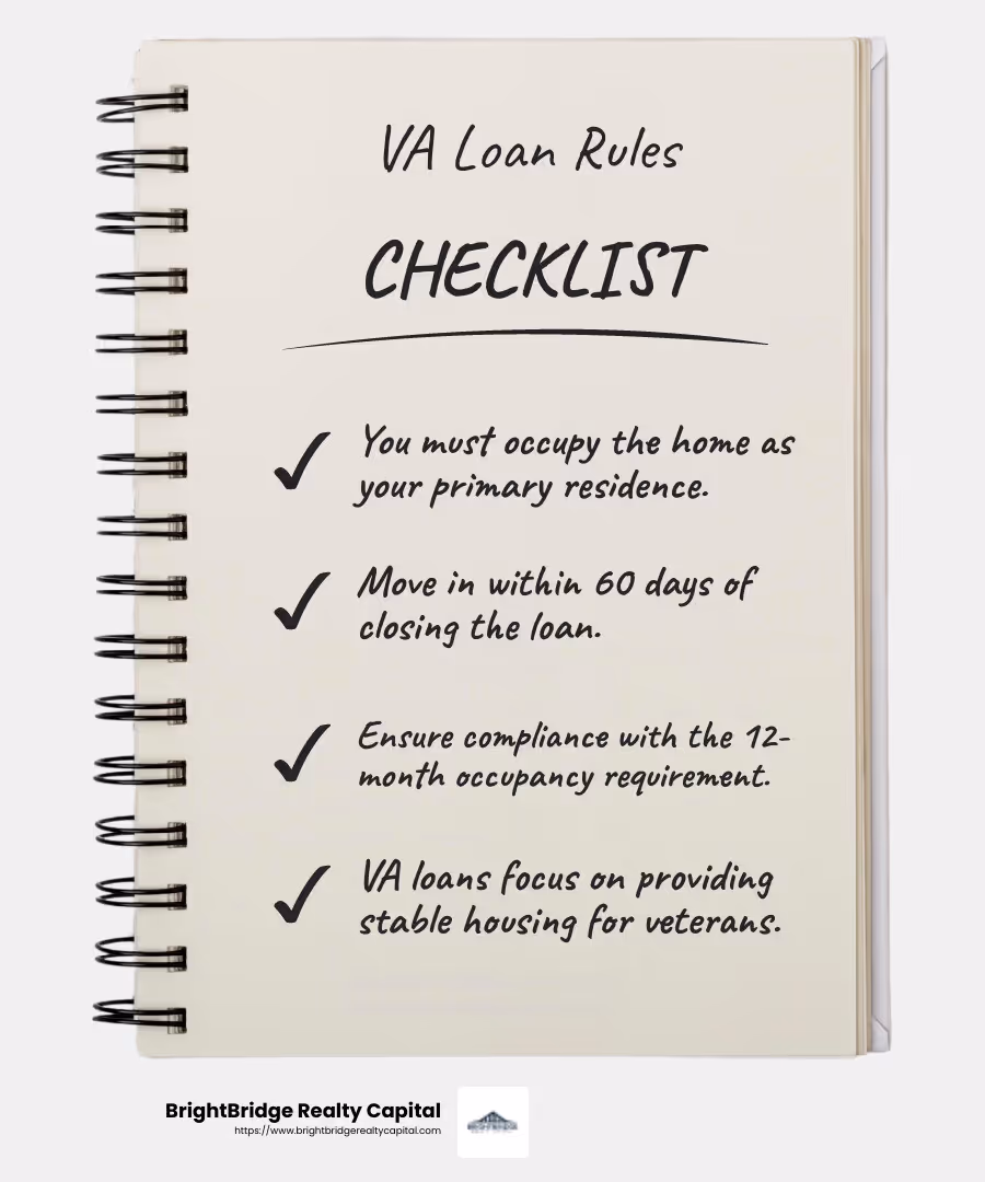 VA Loan Occupancy Requirements - renting out a house with a va loan infographic checklist-notebook