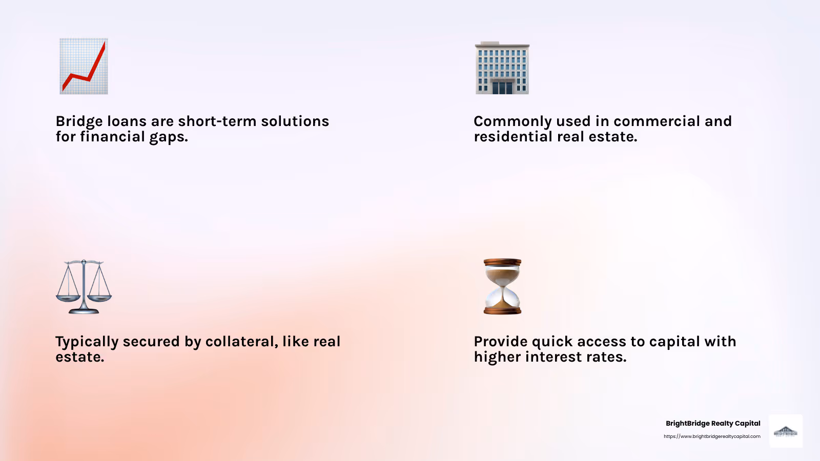Bridge loans are short-term solutions for immediate financial needs. - best bridge loan companies infographic 4_facts_emoji_light-gradient