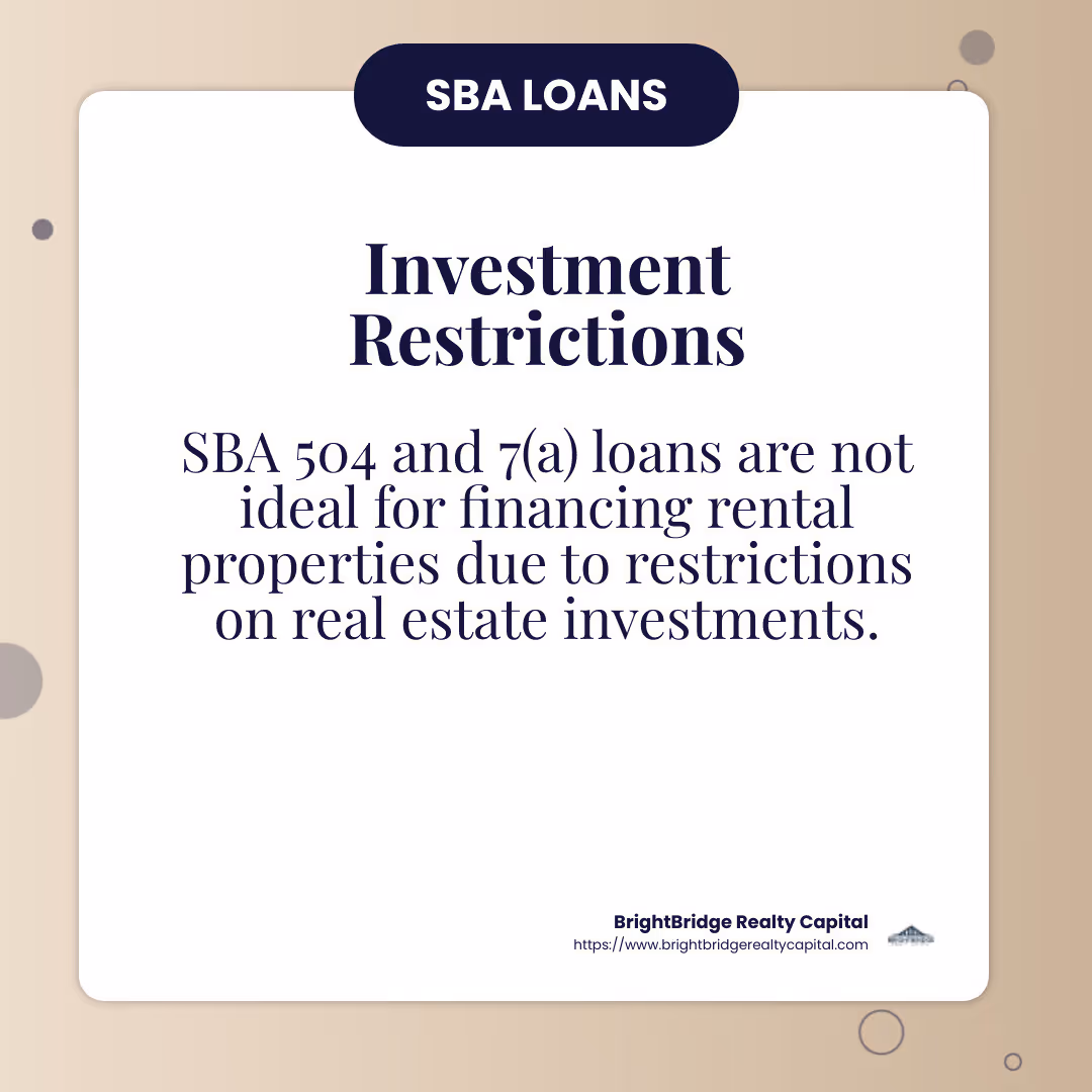 SBA loans offer attractive terms but have investment restrictions. - small business loan for rental property infographic simple-info-card