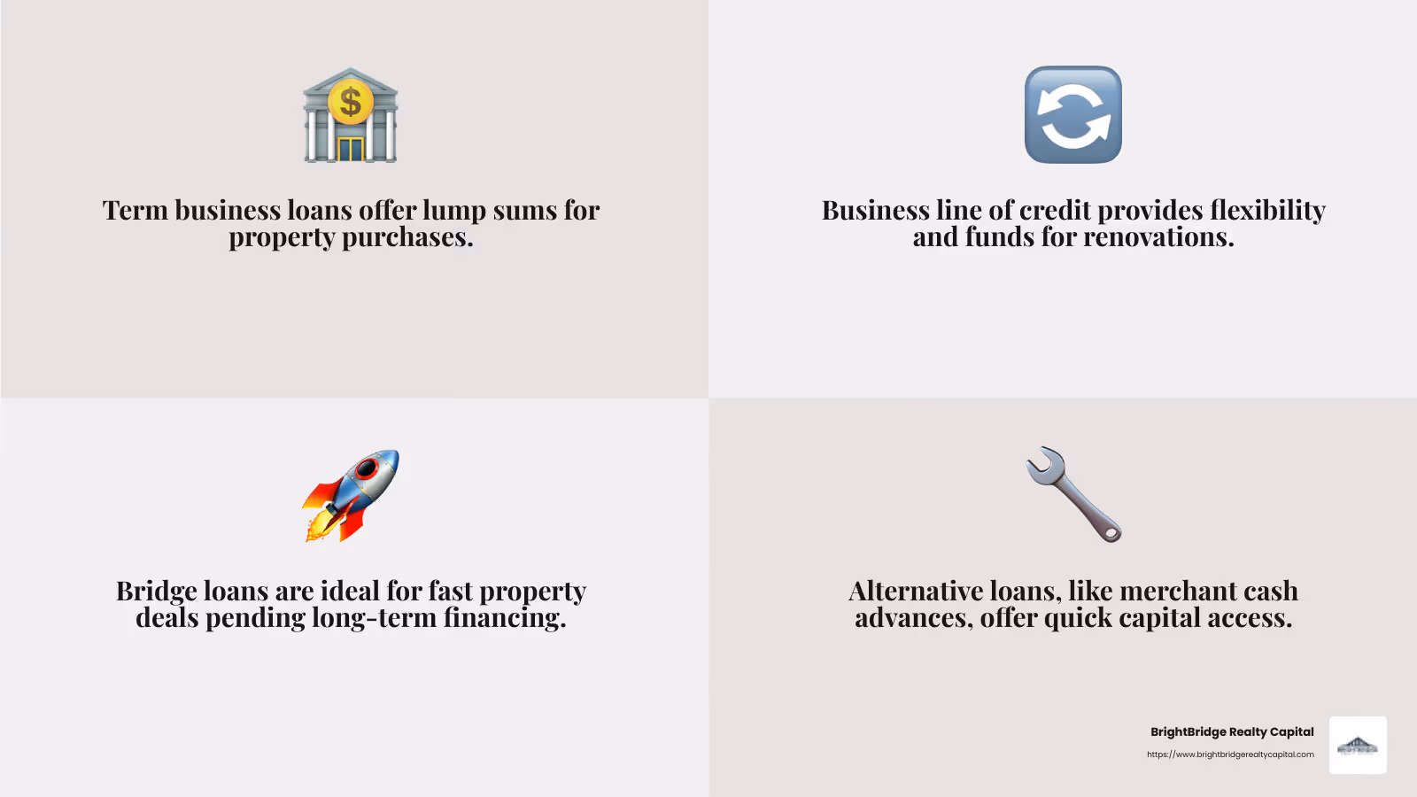 Understanding loan types and their benefits - small business loan for rental property infographic 4_facts_emoji_grey
