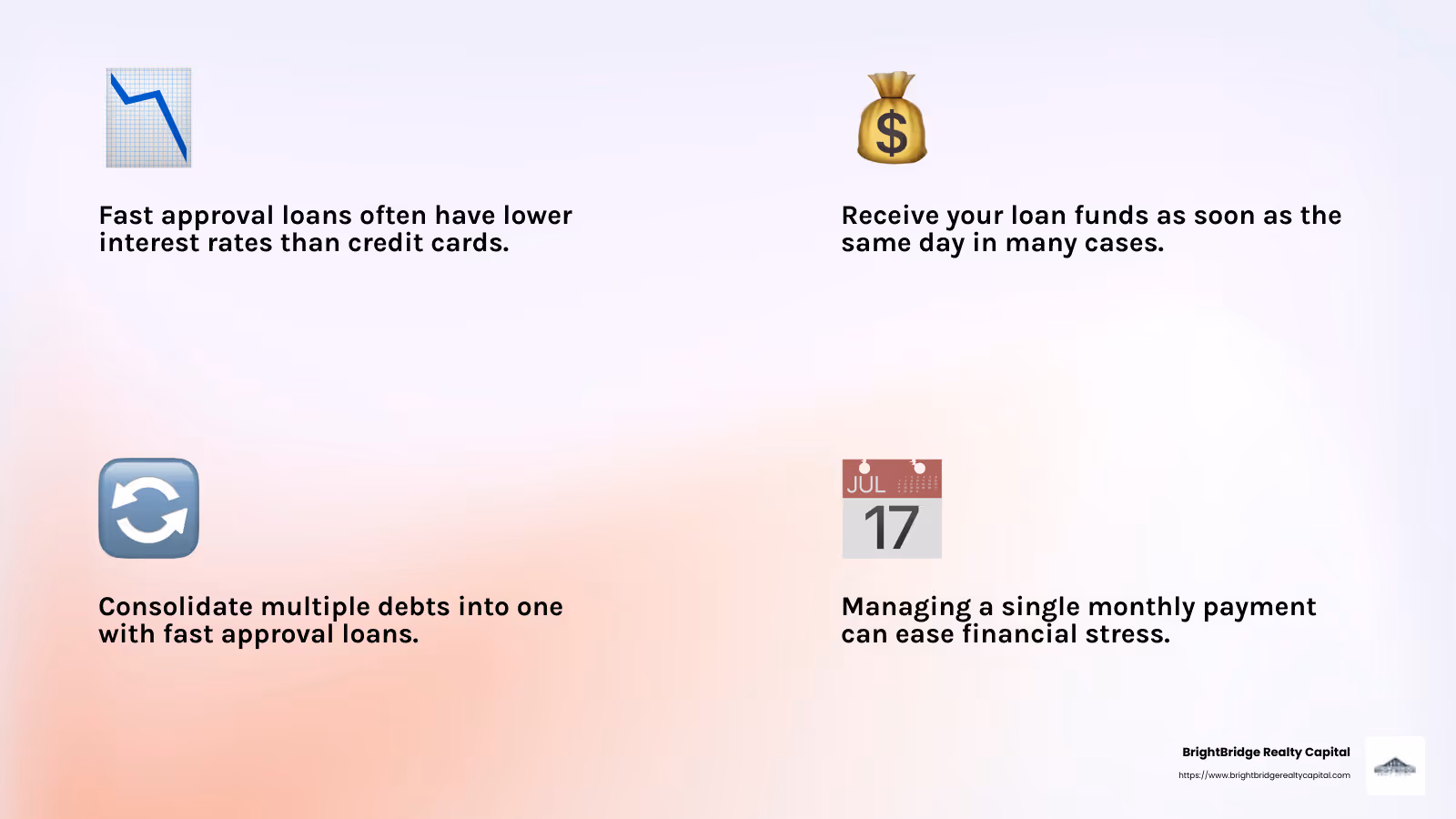 Debt consolidation can lead to significant savings in interest payments over time, making it a smart financial strategy for many borrowers. - fast approval loans infographic 4_facts_emoji_light-gradient
