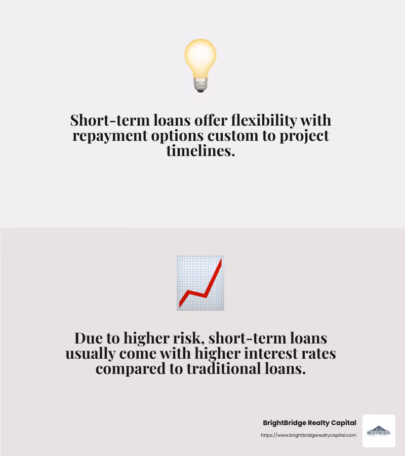 Short-term loans can offer flexibility but come with higher interest rates. - immediate real estate funding infographic 2_facts_emoji_grey