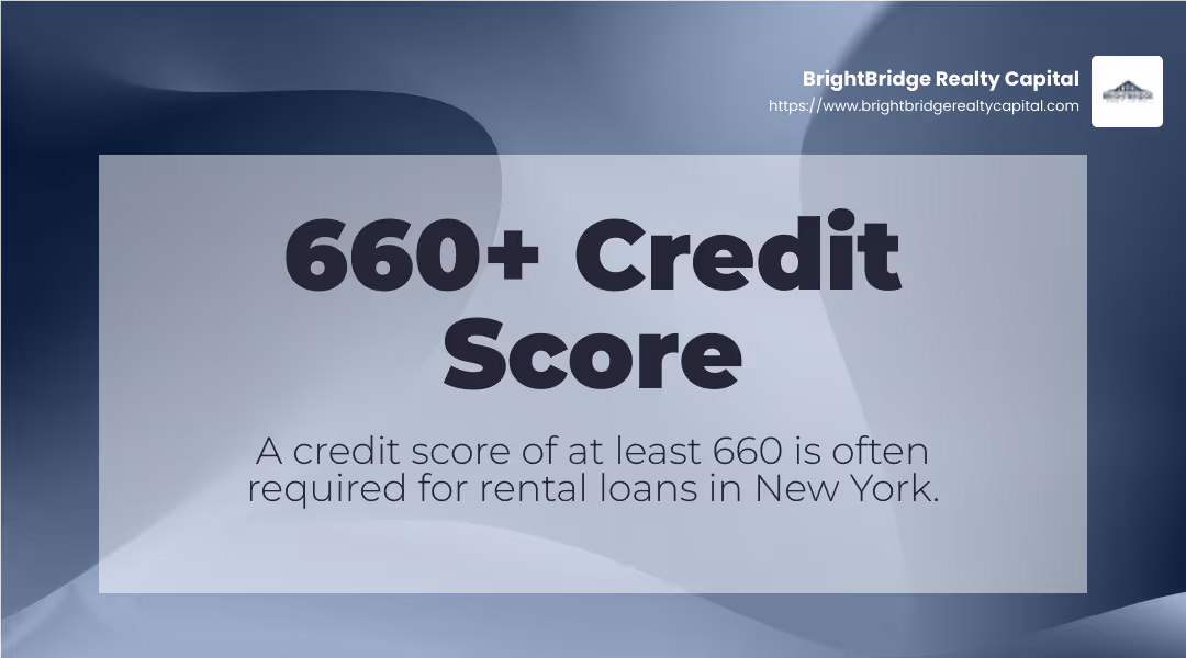A credit score of at least 660 is often required for rental loans in New York. - NYC real estate investor loans infographic simple-stat-landscape-abstract