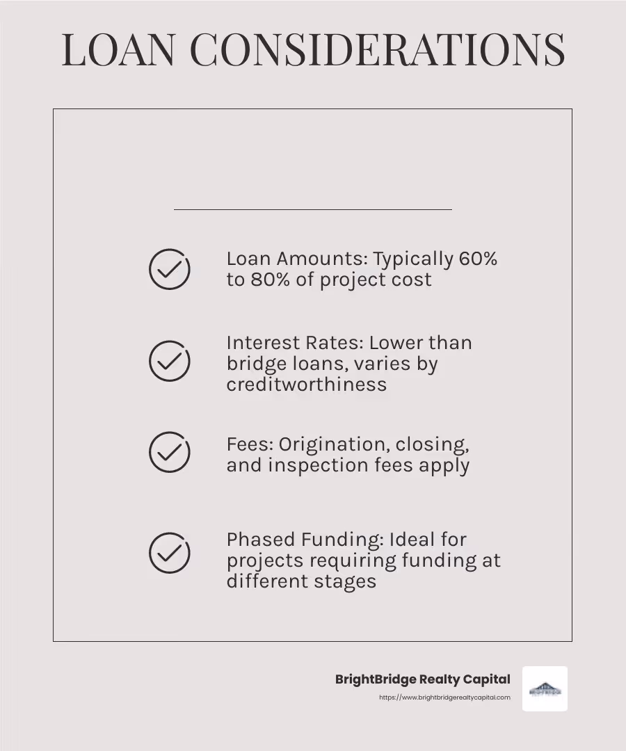 Understanding construction loan fees and rates - Bridge loans for construction infographic checklist-light-beige