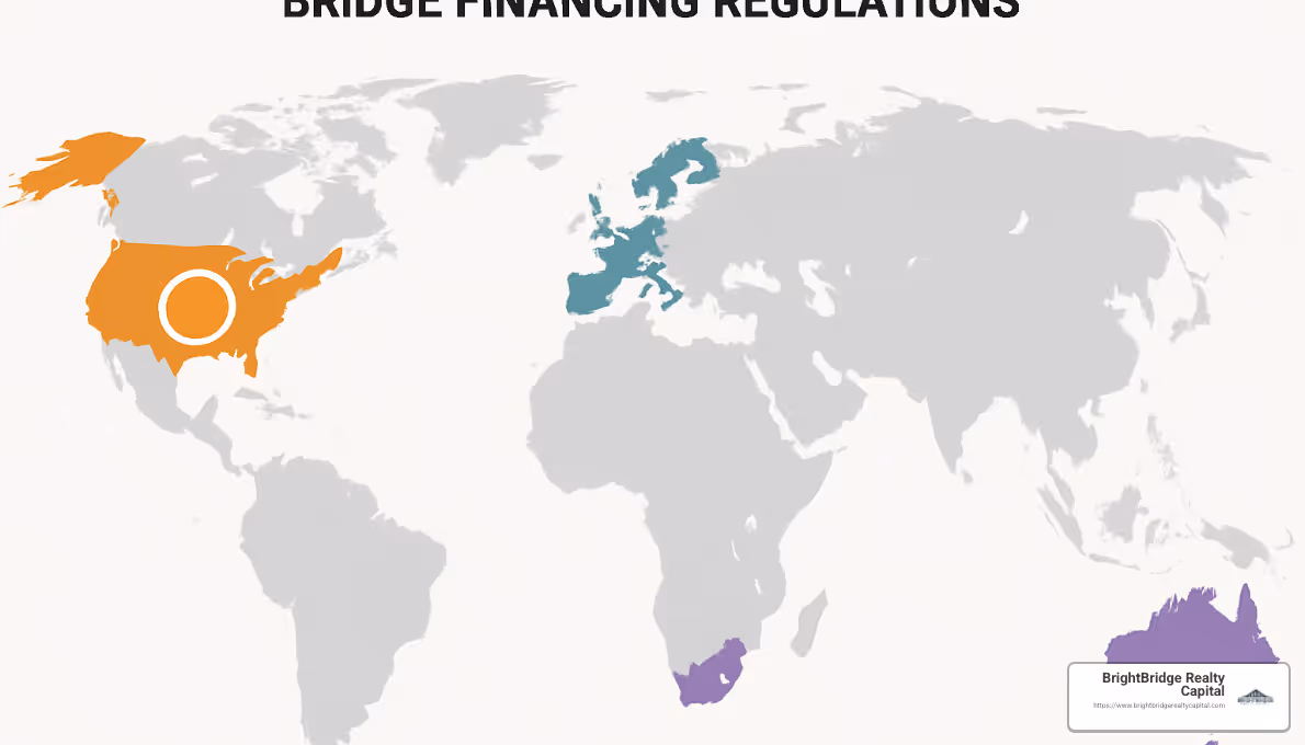 map showing US, UK, and South Africa regions with different regulations - bridge financing