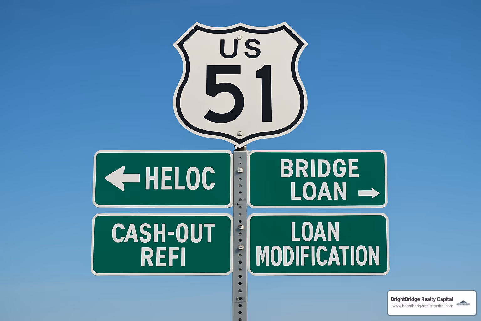 Road sign showing different financing options - no doc mortgage refinance
