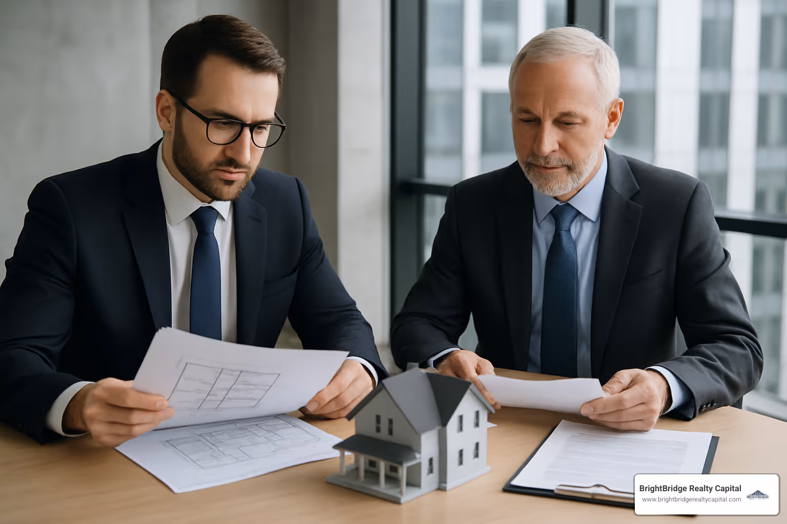 Real estate investor reviewing property plans with private lender - direct private money lender