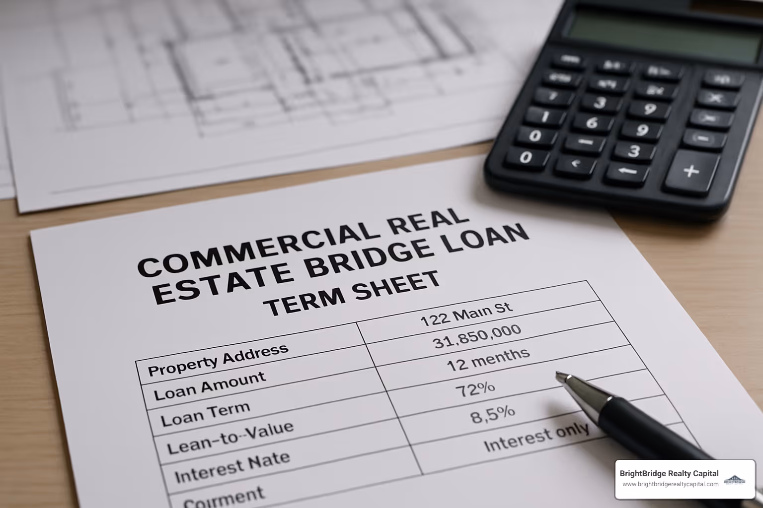 commercial bridge loan term sheet - Commercial property bridge loan