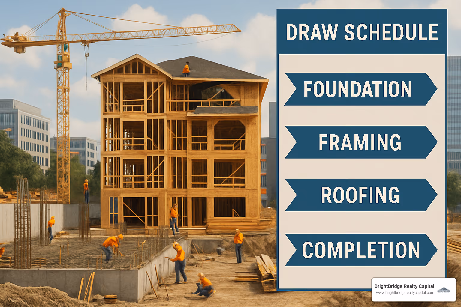 Construction site with draw schedule timeline - bridging loan construction