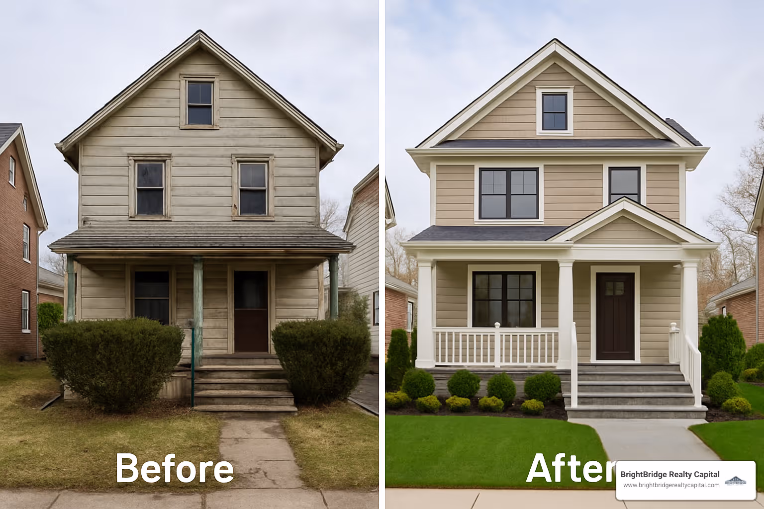 Property renovation project showing before and after - NY bridge loans