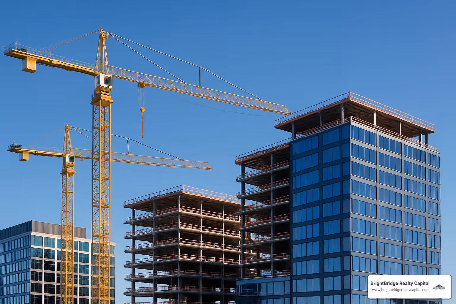 construction cranes at commercial development site - direct commercial loans