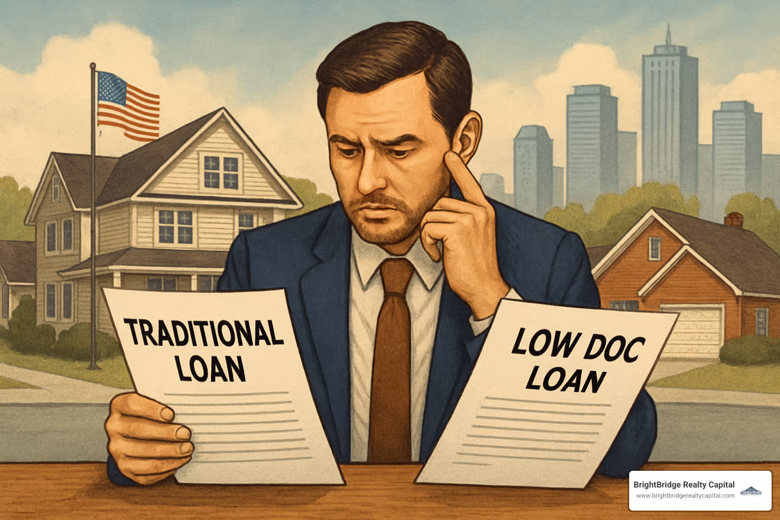 Real estate investor weighing risks and benefits of different loan types - low doc investment loans