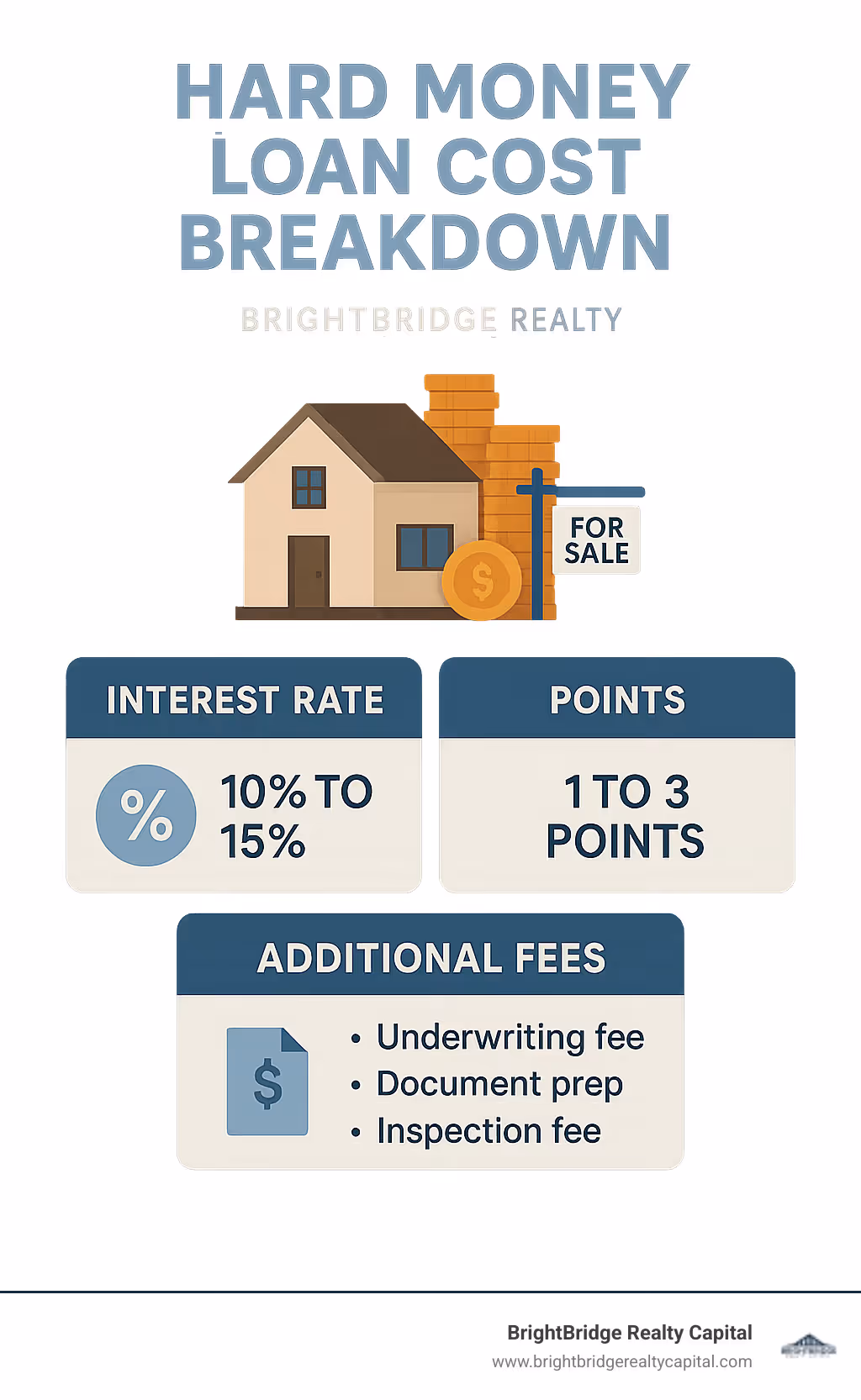 Hard money loan cost breakdown showing interest rates, points, and additional fees - hard money for real estate infographic