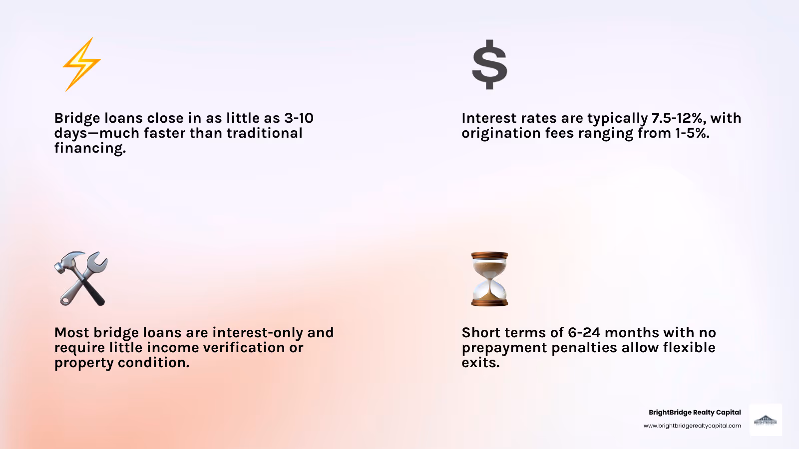 Bridge loan rate and fee comparison chart - bridge loan investment property infographic 4_facts_emoji_light-gradient
