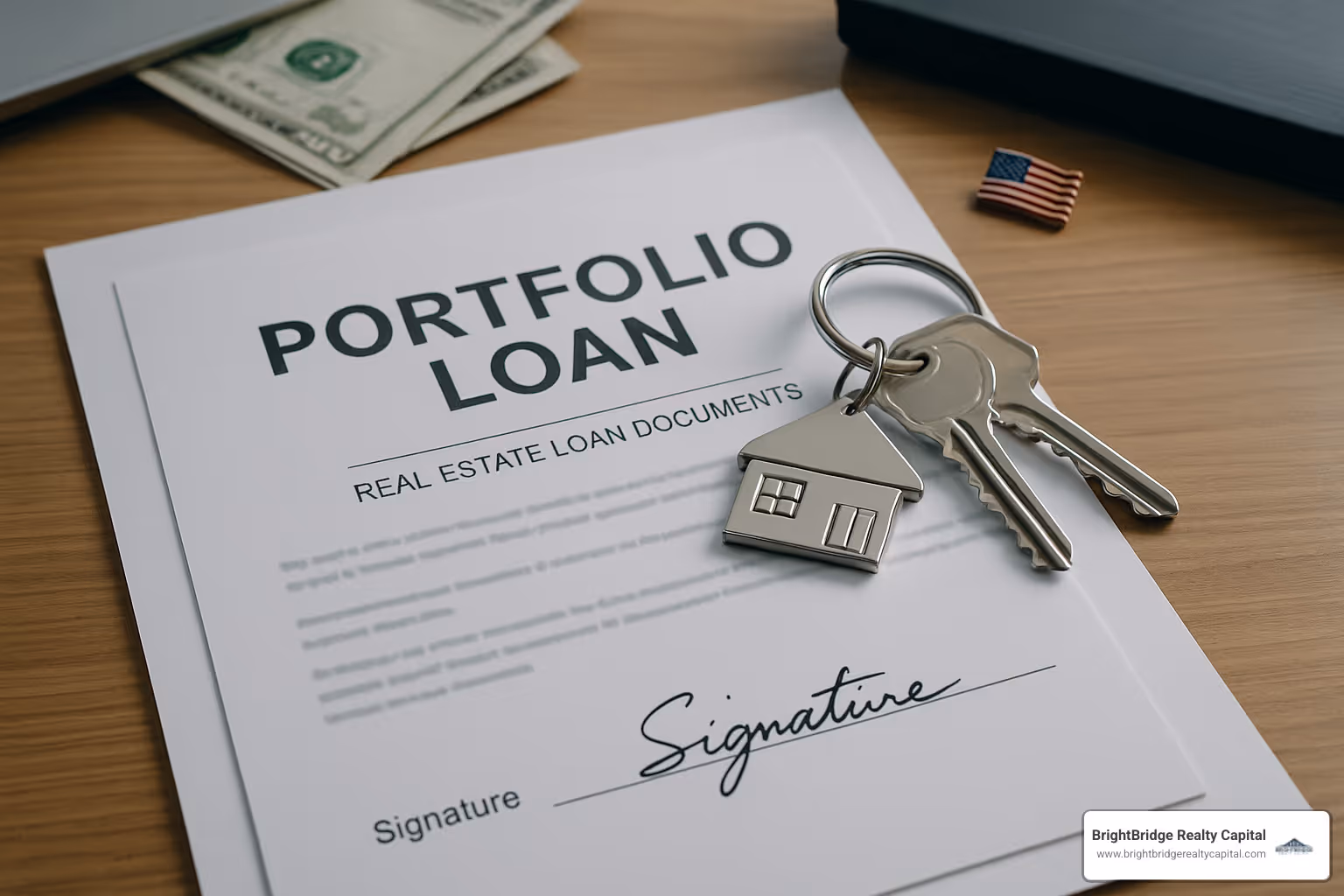 signed loan documents and keys representing successful portfolio loan closing - portfolio financing real estate