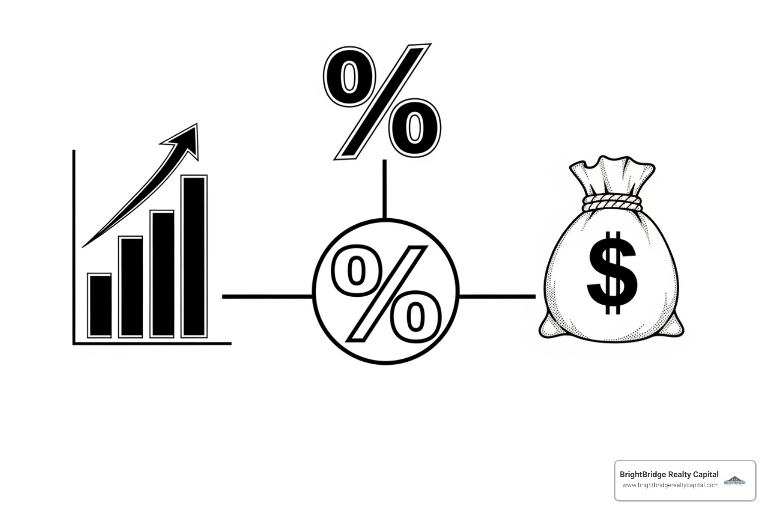 A diagram showing factors like Credit Score, LTV, and DSCR pointing towards an interest rate symbol. - rental property loan rates for llc