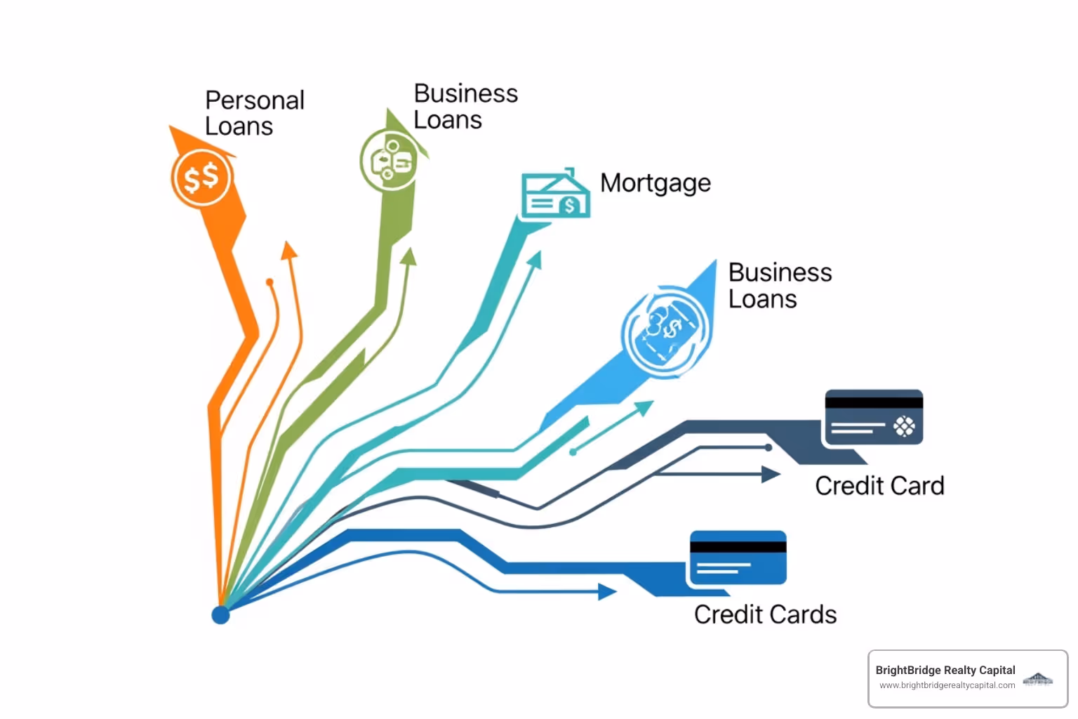 flowchart showing different loan types branching from "LLC" - llc loans for rental property