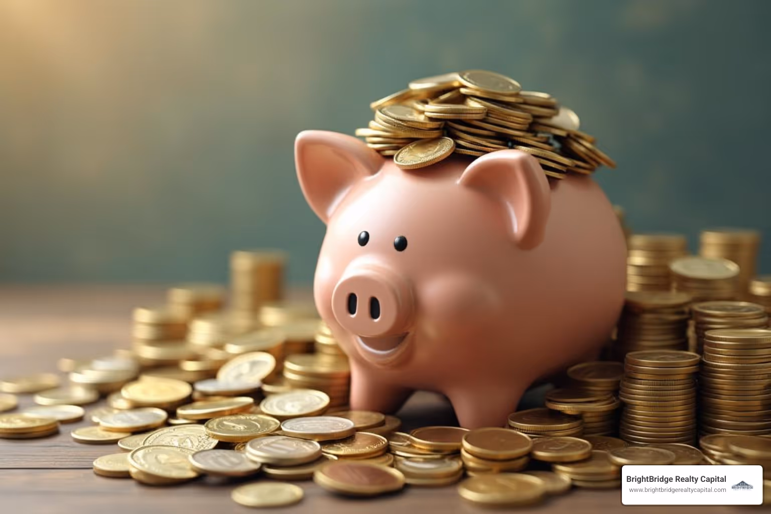 Piggy bank overflowing with coins to illustrate savings. - short term mortgage loans