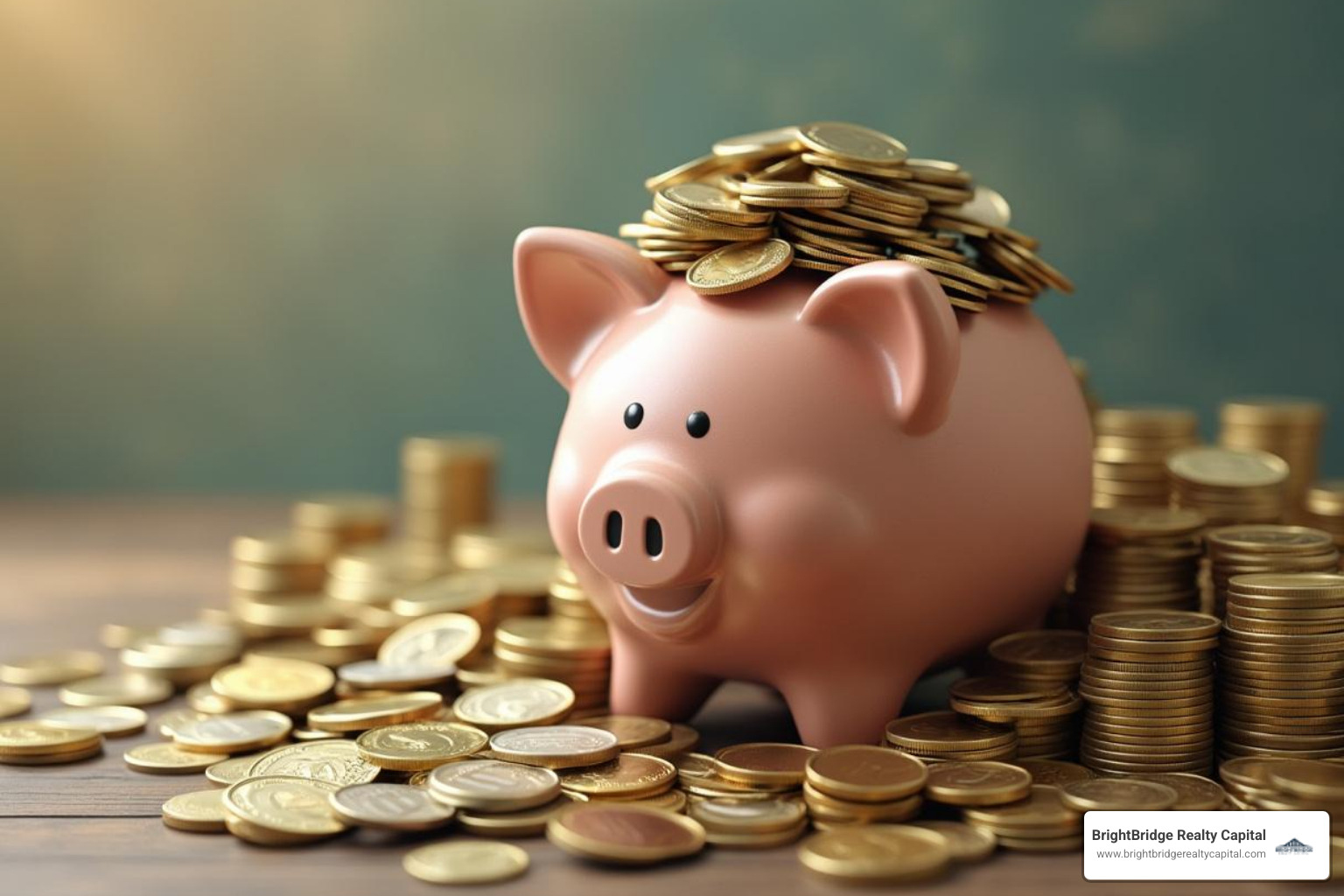 Piggy bank overflowing with coins to illustrate savings. - short term mortgage loans