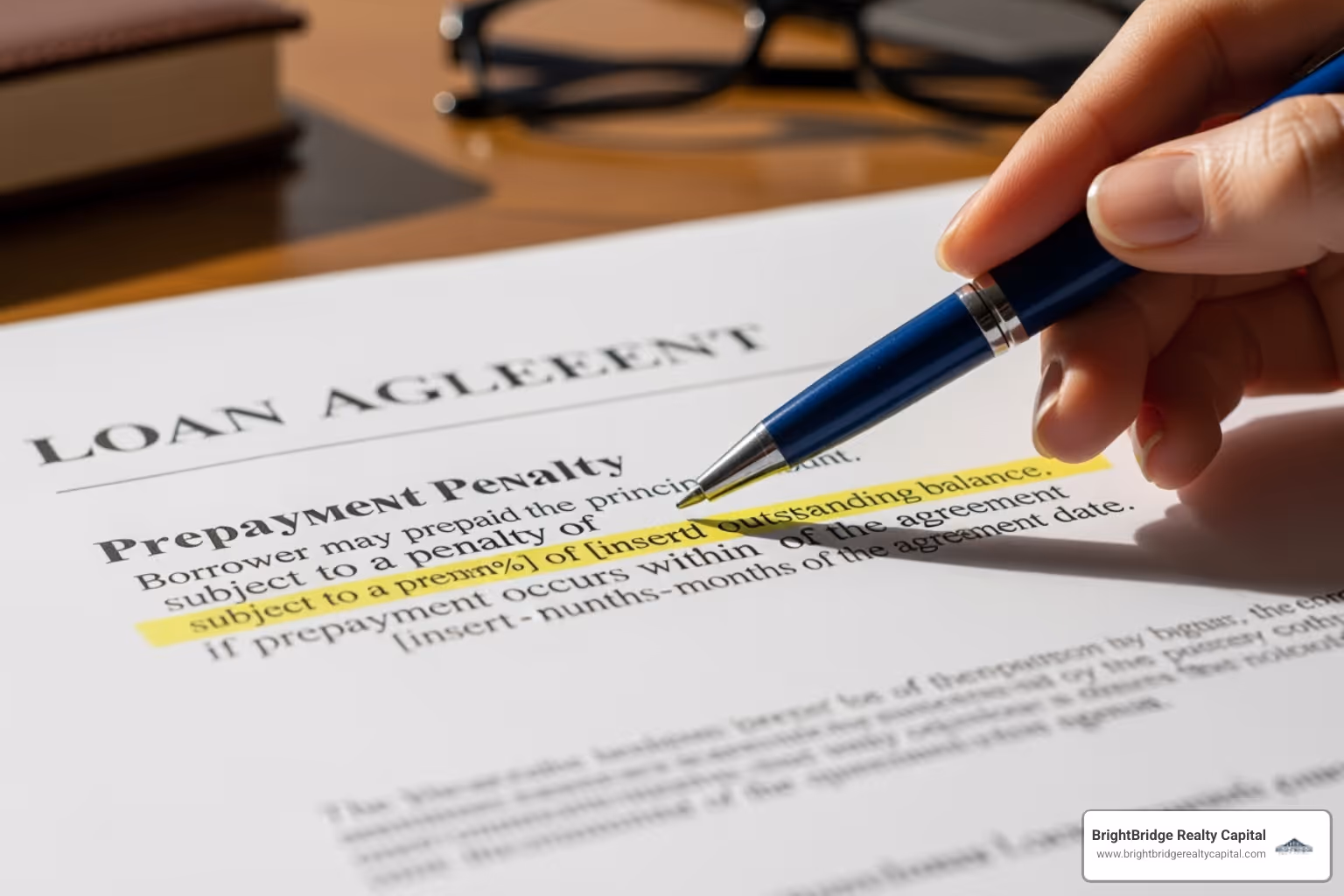 A close-up image of a loan agreement document with a section highlighted, indicating a prepayment penalty clause - no prepayment penalties connecticut loans