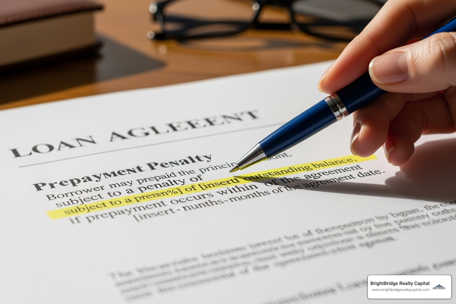 A close-up image of a loan agreement document with a section highlighted, indicating a prepayment penalty clause - no prepayment penalties connecticut loans